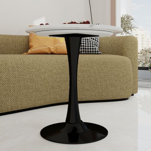 Table Bout de Canapé Ronde 70 Cm, Blanc Et Noir – Petite Table Café 1 à 2 Personnes
