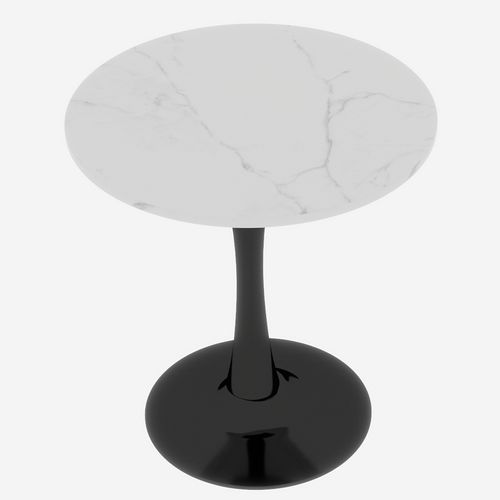 Table Bout de Canapé Ronde 70 Cm, Blanc Et Noir – Petite Table Café 1 à 2 Personnes