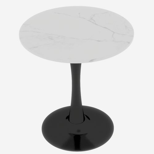 Table Bout de Canapé Ronde 70 Cm, Blanc Et Noir – Petite Table Café 1 à 2 Personnes