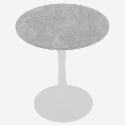 Table Bout de Canapé Ronde 70 Cm, Gris Et Blanc, Marbre Artificiel – Petite Table 1 à 2 Personnes