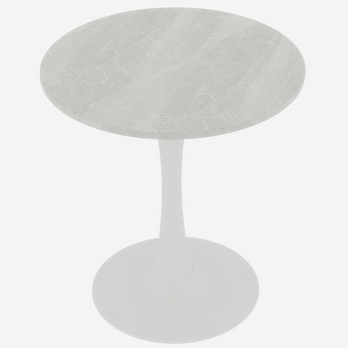 Table Bout de Canapé Ronde 70 Cm Gris Clair En Marbre Artificiel – Table Café 1 à 2 Personnes
