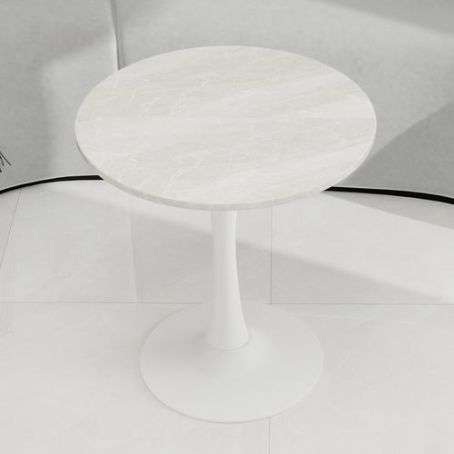 Table Bout de Canapé Ronde 70 Cm Gris Clair En Marbre Artificiel – Table Café 1 à 2 Personnes