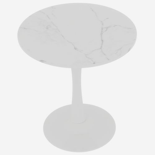 Table Bout de Canapé Ronde 70 Cm, Blanc, Marbre Artificiel – Petite Table 1 à 2 Personnes