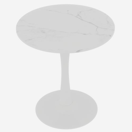 Table Bout de Canapé Ronde 70 Cm, Blanc, Marbre Artificiel – Petite Table 1 à 2 Personnes