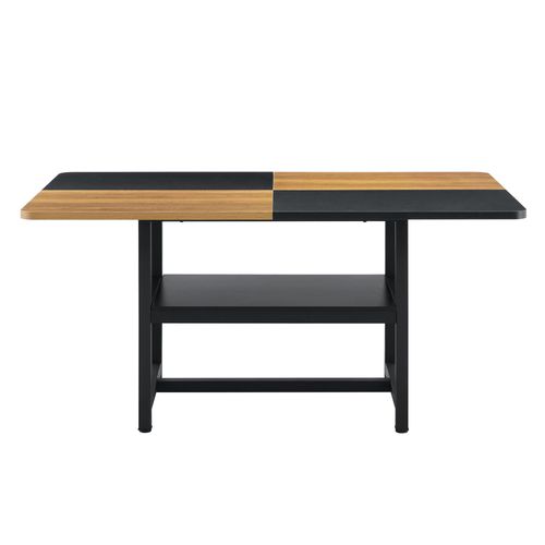 Table à Manger Bois Et Noir 160x90 Cm Pour 4-6 Personnes, Pieds Métal, Avec Étagère Intégrée