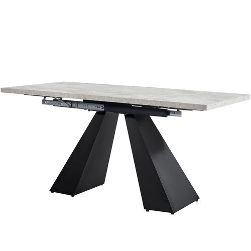Table à Manger Extensible 99-159×74 Cm, Plateau Effet Marbre Gris, Pieds En Métal