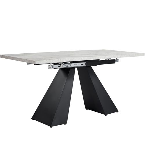 Table à Manger Extensible 99-159×74 Cm, Plateau Effet Marbre Gris, Pieds En Métal