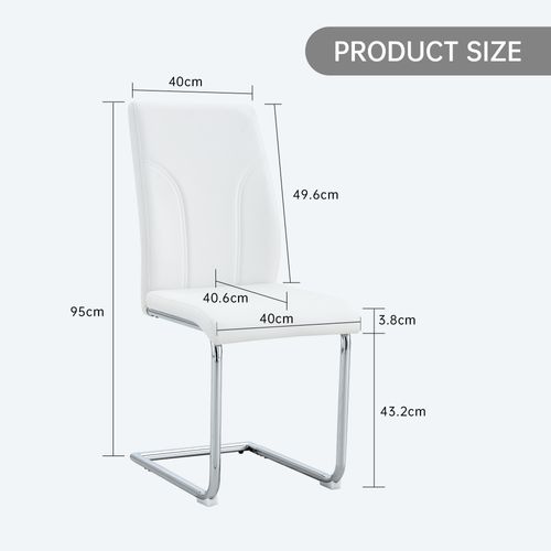 Lot De 2 Chaises Blanche En Similicuir (pu) Avec Pieds Métal Argenté — Pour Salle à Manger Et Bureau