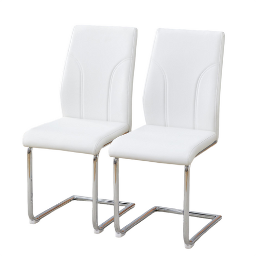 Lot De 2 Chaises Blanche En Similicuir (pu) Avec Pieds Métal Argenté — Pour Salle à Manger Et Bureau