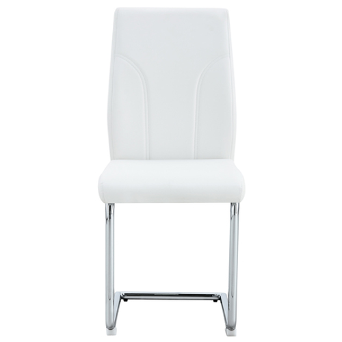 Lot De 2 Chaises Blanche En Similicuir (pu) Avec Pieds Métal Argenté — Pour Salle à Manger Et Bureau