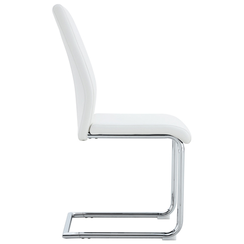 Lot De 2 Chaises Blanche En Similicuir (pu) Avec Pieds Métal Argenté — Pour Salle à Manger Et Bureau