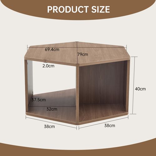 Table Basse Finition Bois Hexagonale 79 X 69,4 X 40 Cm Marron, Montage Facile