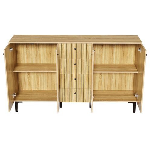 Buffet Bois Clair 160x36x94 Cm Avec 4 Portes Et 4 Tiroirs