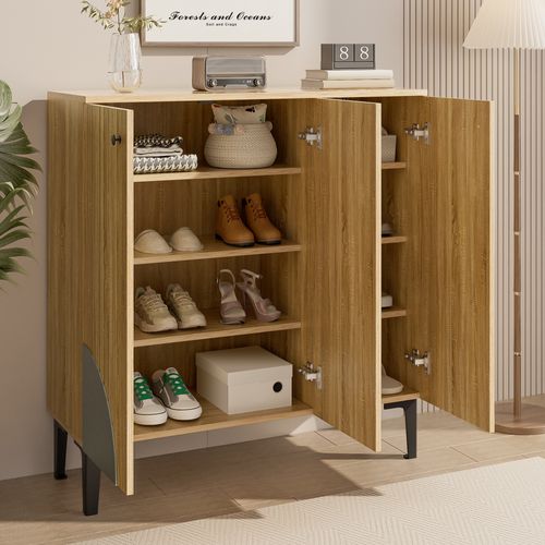Meuble à Chaussures 90x32x94 Cm Bois Clair Avec Rangements Et Plateau Supérieur