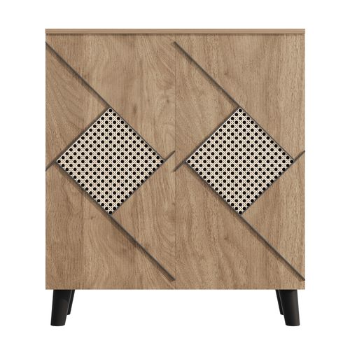 Meuble à Chaussures 80×32×91 Cm Avec Rangements Et Portes, Motif Rattan Décoratif Effet Bois