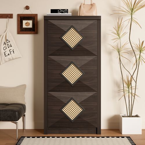 Meuble à Chaussures Vintage Bois Brun 54x25x115 Cm, Avec 3 Abattants