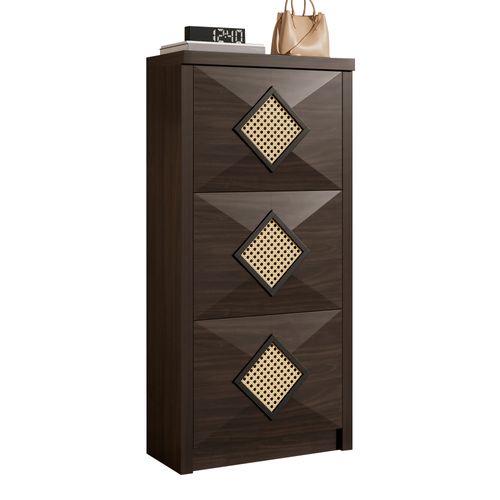 Meuble à Chaussures Vintage Bois Brun 54x25x115 Cm, Avec 3 Abattants