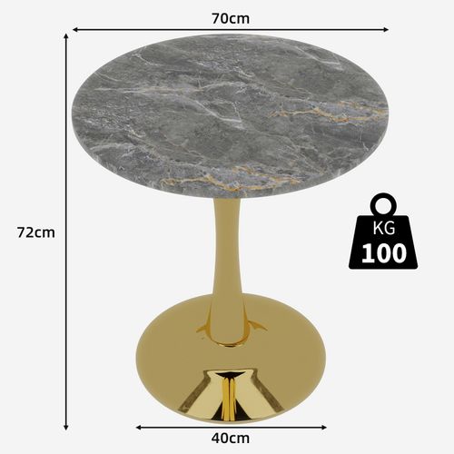 Table bout de canapé Ronde 70 Cm Gris Foncé Et Doré – Petite Table 1 à 2 Personnes