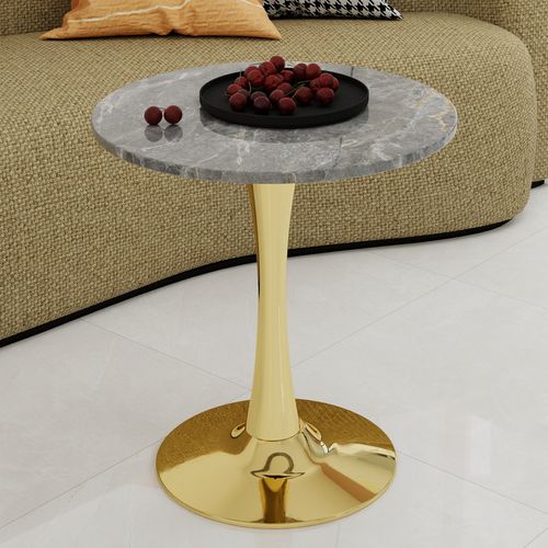 Table bout de canapé Ronde 70 Cm Gris Foncé Et Doré – Petite Table 1 à 2 Personnes