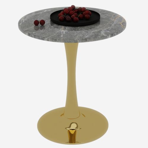 Table bout de canapé Ronde 70 Cm Gris Foncé Et Doré – Petite Table 1 à 2 Personnes