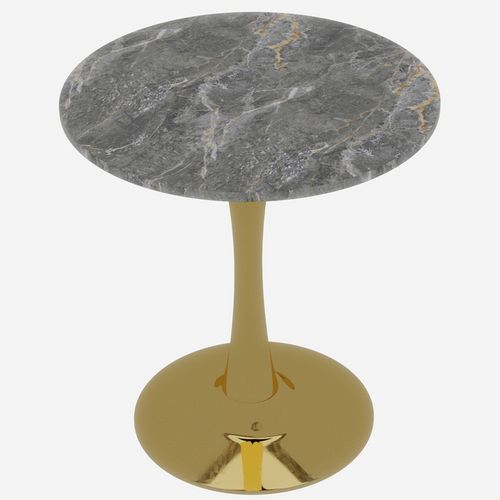 Table bout de canapé Ronde 70 Cm Gris Foncé Et Doré – Petite Table 1 à 2 Personnes