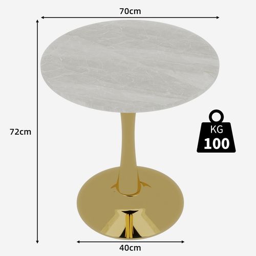 Table Bout de Canapé Ronde 70 Cm Gris Clair Et Doré – Petite Table 1 à 2 Personnes
