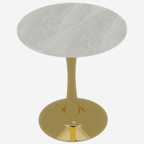 Table Bout de Canapé Ronde 70 Cm Gris Clair Et Doré – Petite Table 1 à 2 Personnes