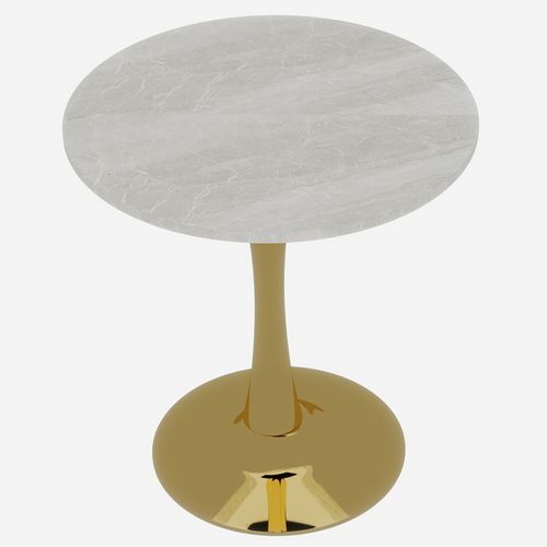 Table Bout de Canapé Ronde 70 Cm Gris Clair Et Doré – Petite Table 1 à 2 Personnes