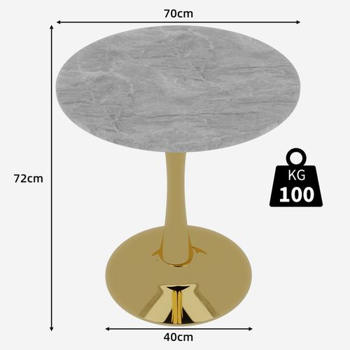 Table Bout de Canapé Ronde 70 Cm Gris Et Doré – Petite Table Café 1 à 2 Personnes