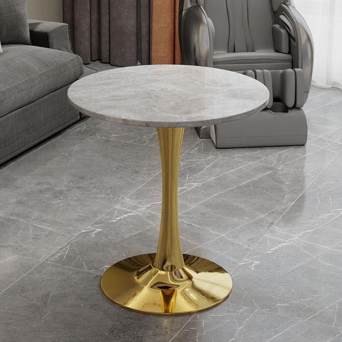 Table Bout de Canapé Ronde 70 Cm Gris Et Doré – Petite Table Café 1 à 2 Personnes
