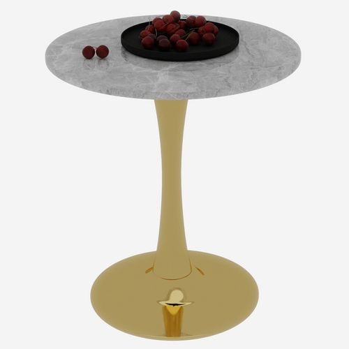 Table Bout de Canapé Ronde 70 Cm Gris Et Doré – Petite Table Café 1 à 2 Personnes