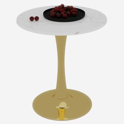 Table Bout de Canapé Ronde 70 Cm, Blanc Et Doré – Petite Table Café 1 à 2 Personnes