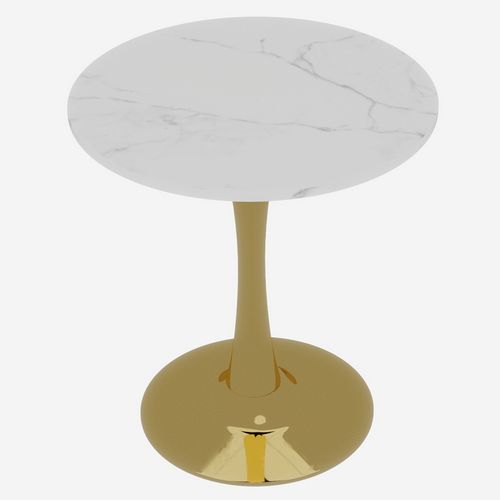 Table Bout de Canapé Ronde 70 Cm, Blanc Et Doré – Petite Table Café 1 à 2 Personnes