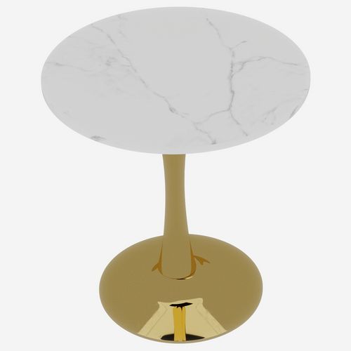 Table Bout de Canapé Ronde 70 Cm, Blanc Et Doré – Petite Table Café 1 à 2 Personnes
