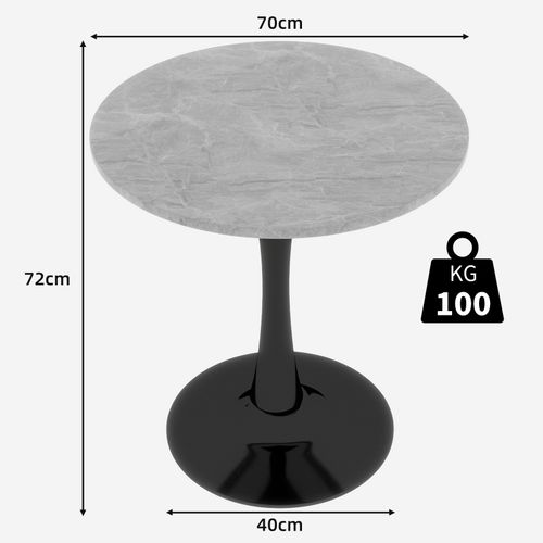 Table Bout de Canapé Ronde 70 Cm Gris Et Noire – Petite Table 1 à 2 Personnes