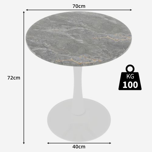 Table Bout de Canapé Ronde 70 Cm Gris Foncé, Marbre Artificiel – Petite Table 1 à 2 Personnes