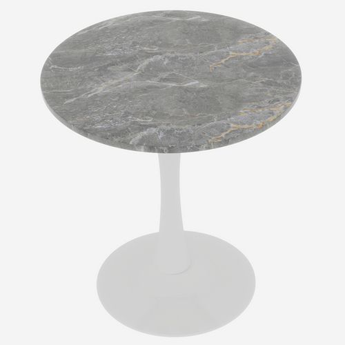 Table Bout de Canapé Ronde 70 Cm Gris Foncé, Marbre Artificiel – Petite Table 1 à 2 Personnes