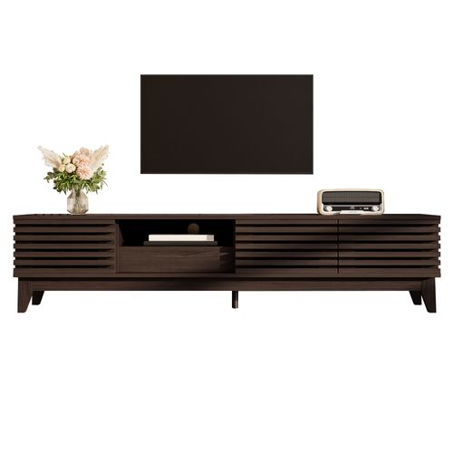 Meuble TV 170x35x40 Cm Avec 3 Portes Et 1 Tiroir, Aspect Bois Naturel, Design Vintage