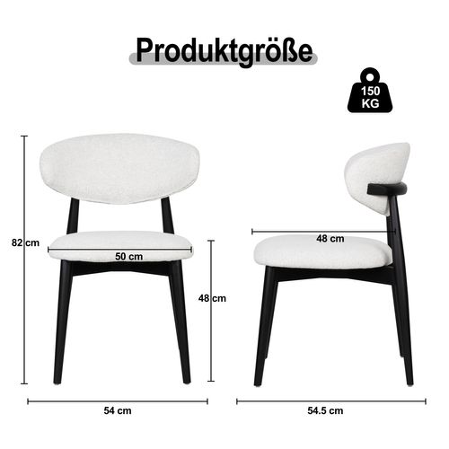 Chaise 2 Pièces Ergonomique En Bois Noir, Assise En Tissu Beige, Salle à Manger Et Salon
