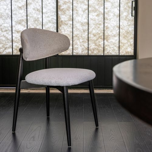 Chaise 2 Pièces Ergonomique En Bois Noir, Assise En Tissu Beige, Salle à Manger Et Salon