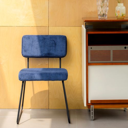 Lot De 2 Chaises De Salle à Manger Bleu Marine, Assise En Tissu, Pieds En Métal Noir, Salon