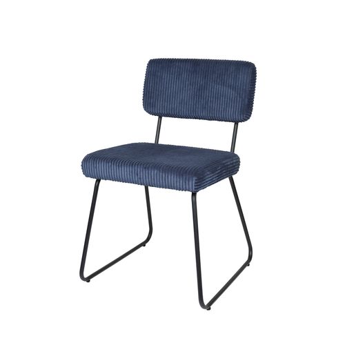 Lot De 2 Chaises De Salle à Manger Bleu Marine, Assise En Tissu, Pieds En Métal Noir, Salon