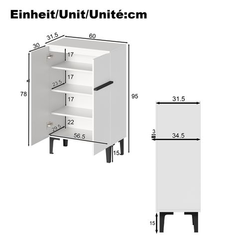 Meuble à Chaussures Blanc Et Noir, 2 Portes, Avec Rangements, Étagères Réglables