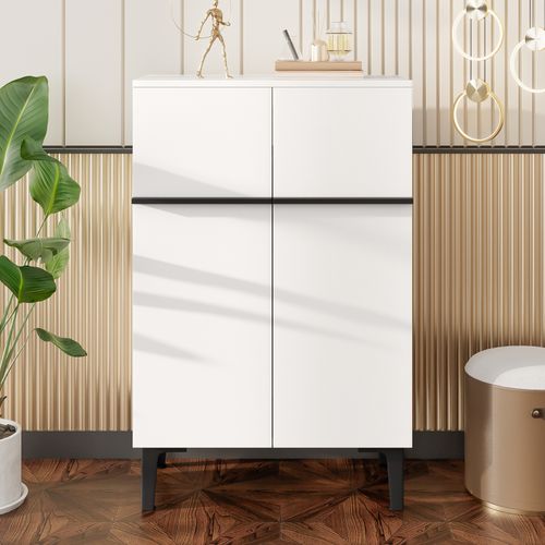 Meuble à Chaussures Blanc Et Noir, 2 Portes, Avec Rangements, Étagères Réglables