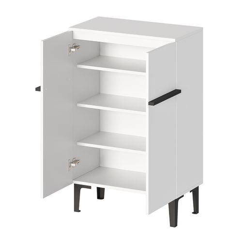 Meuble à Chaussures Blanc Et Noir, 2 Portes, Avec Rangements, Étagères Réglables