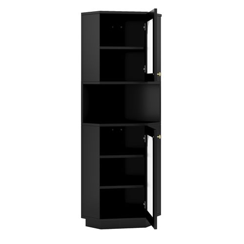 Colonne D'angle De Salle De Bains Et Salon 166,5 Cm Avec LED Et Étagères Ouvertes, Noire