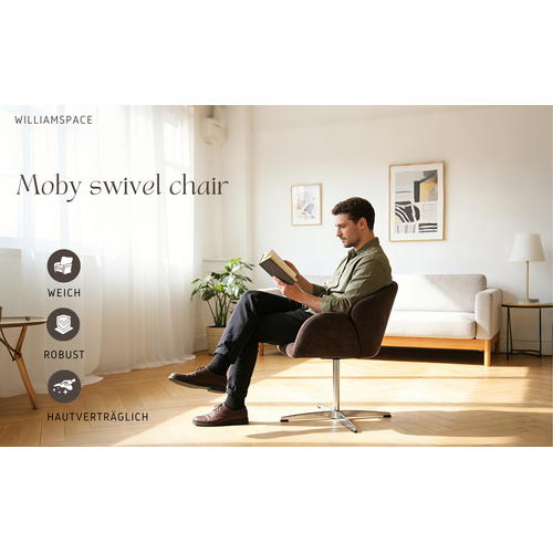 Chaise De Bureau Pivotante 360° 78x64 Cm, Tissu Marron Et Métal