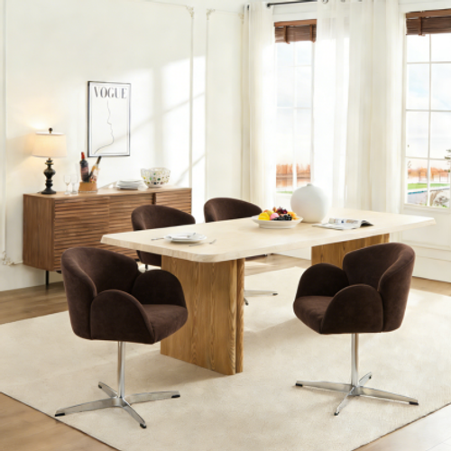 Chaise De Bureau Pivotante 360° 78x64 Cm, Tissu Marron Et Métal