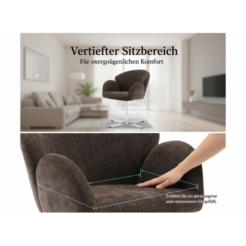 Chaise De Bureau Pivotante 360° 78x64 Cm, Tissu Marron Et Métal