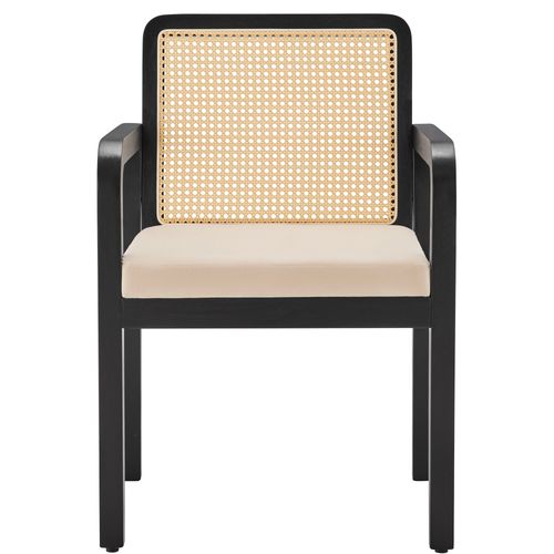 Chaise 6 Pièces En Velours Beige, Dossier Tressé, Pieds En Bois Noir, Ergonomique